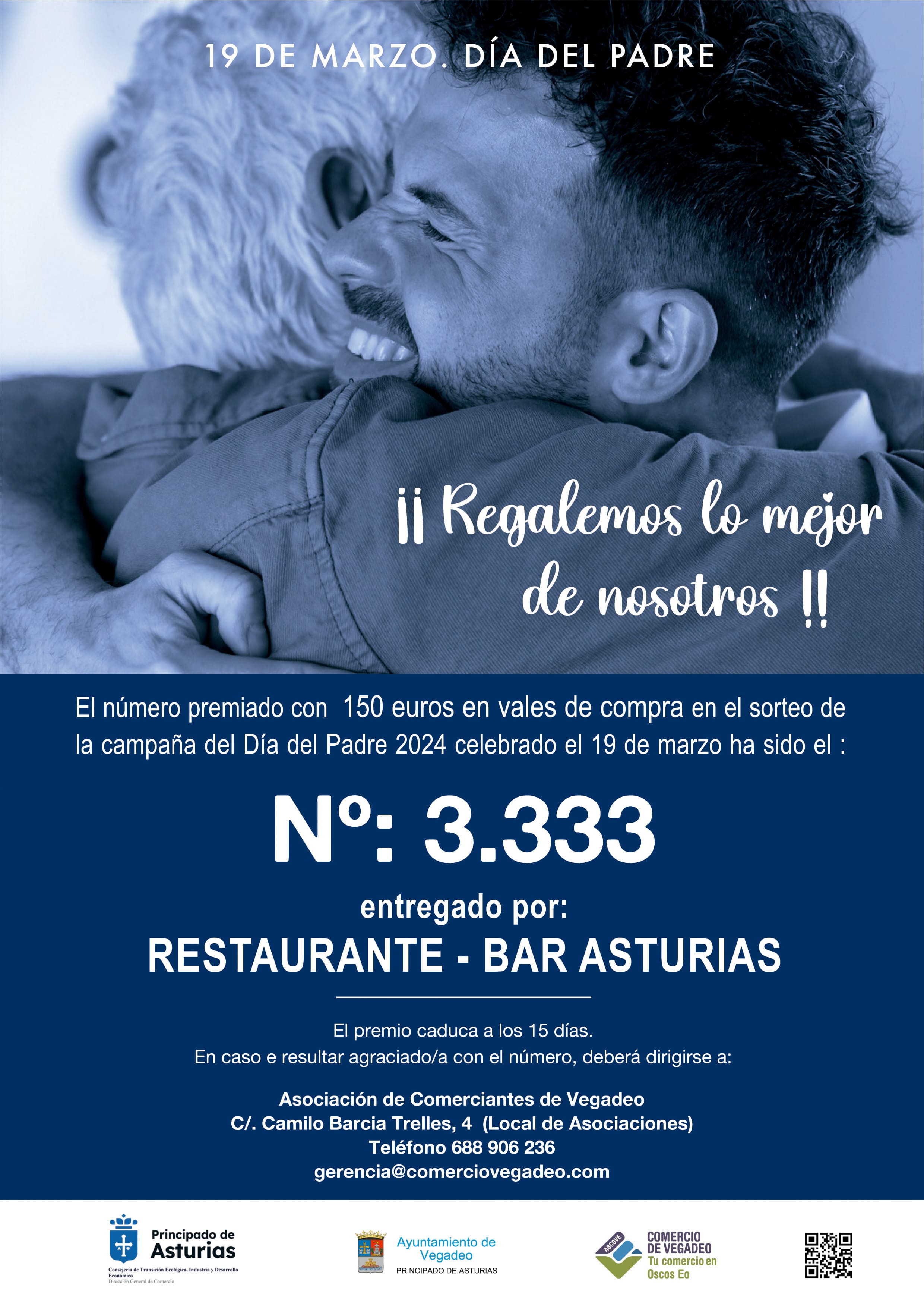 Número premiado en el sorteo de la campaña del Día del padre en el Comercio de Vegadeo